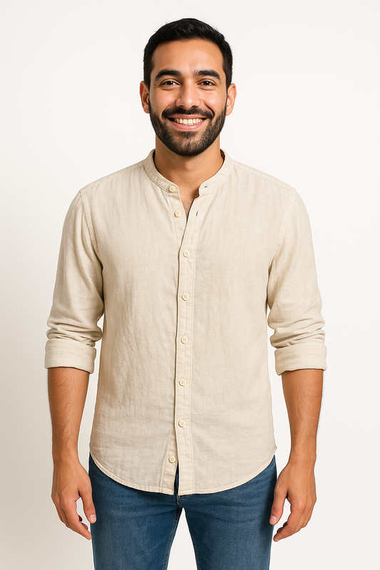 H&M L.O.G.G.® | Linen-Blend Mandarin Collar Shirt