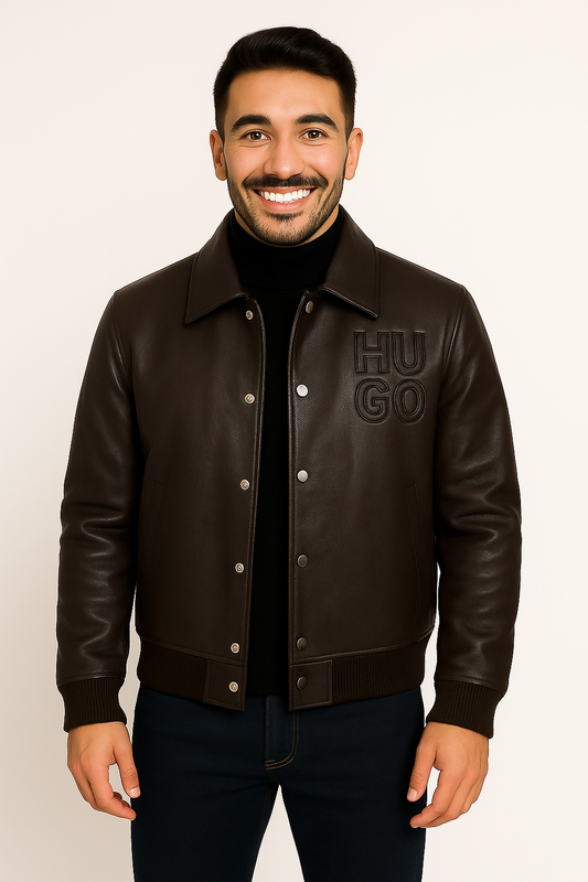 HUGO Embossed Leather Jacket