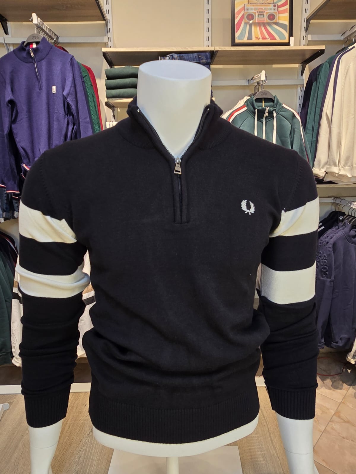 Fred Perry® | Stripe Arm Quarter-Zip Sweater