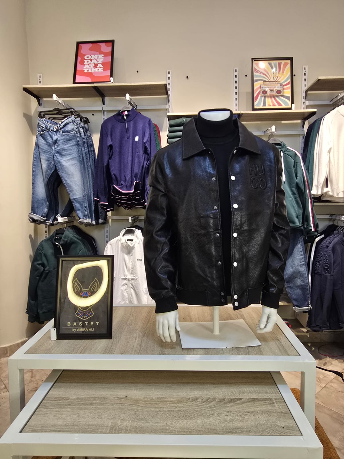 HUGO Embossed Leather Jacket